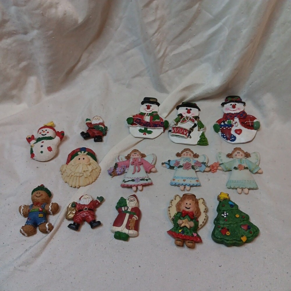 Lot Of 14 VTG Christmas Magnets Ceramic Resin Santa Snowman Angel Gingerbread